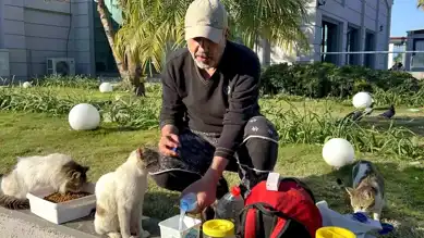 Depremzede Hüseyin Tuntaş, 100'den Fazla Kediyi Besliyor